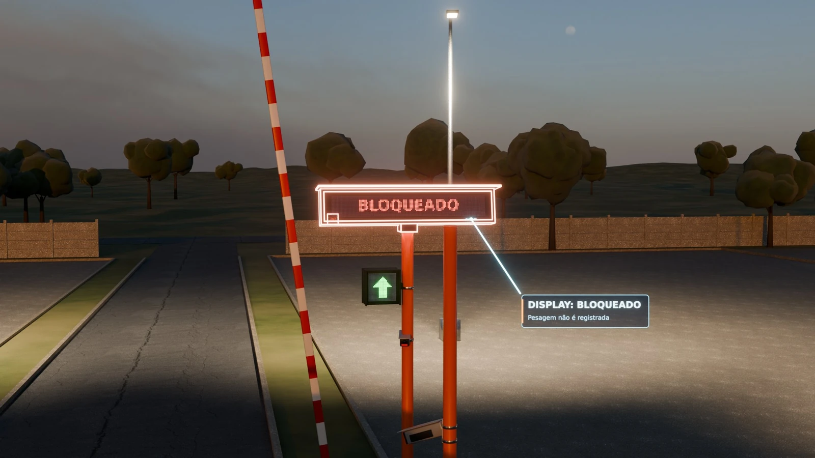 Display remoto mostrando BLOQUEADO enquanto uma roda está fora da balança