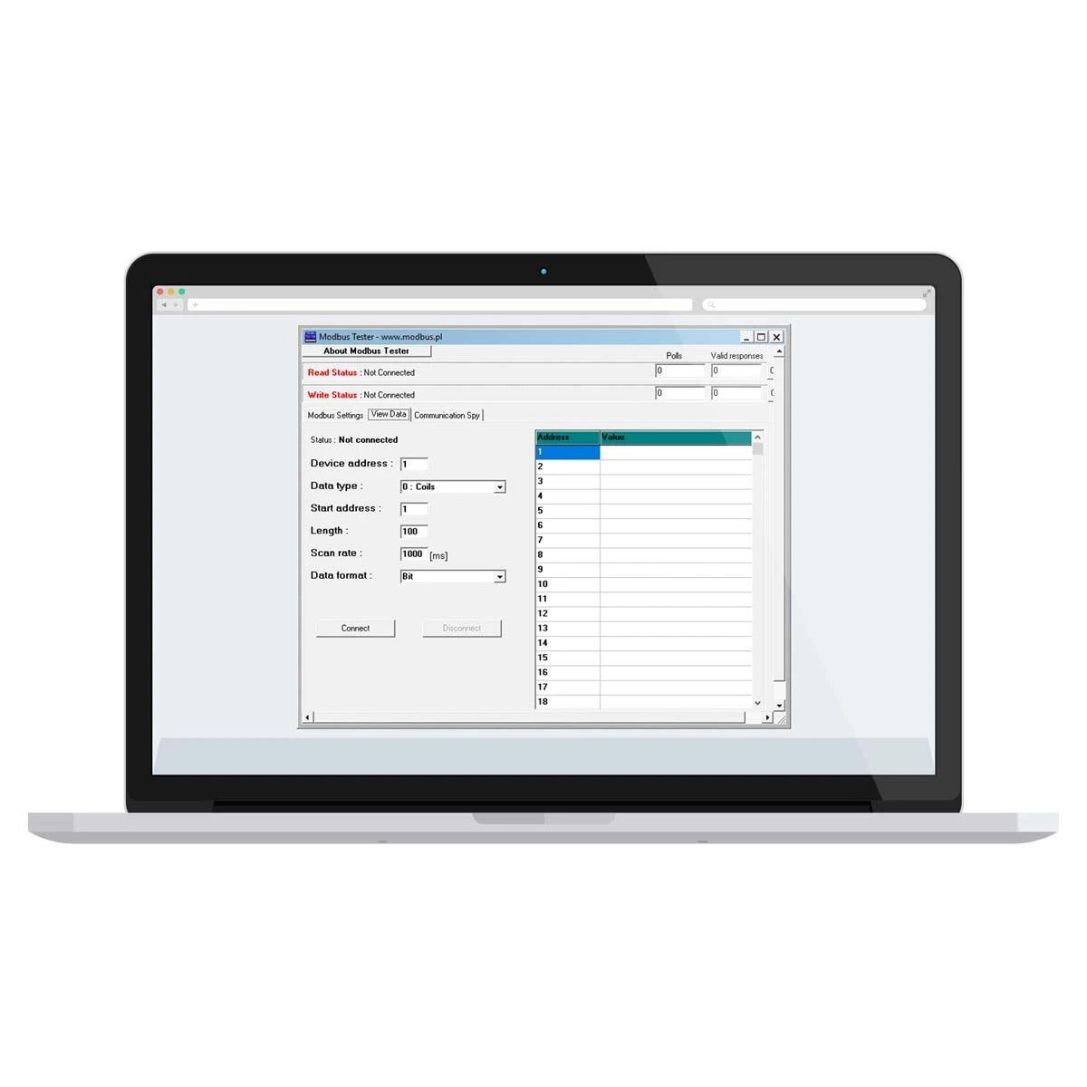 Software de pesagem Modbus Tester